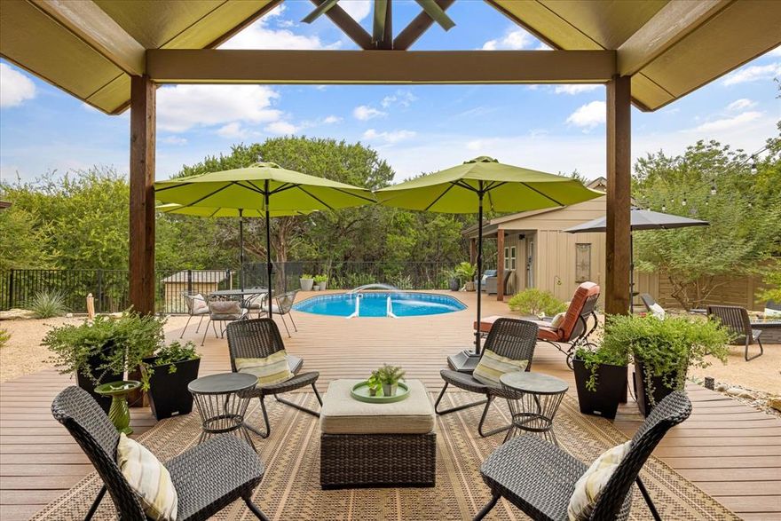 Welcome to your own private resort in the gated lake community of Indian Harbor on beautiful Lake Granbury. Built in 2022 by Dan Dunn and impeccably maintained, this home feels like a custom showcase—only better, because the owners have already completed the upgrades everyone wants.

Step outside and you’ll instantly understand: resort-style outdoor living at its finest with a stunning salt water pool, expansive decking, multiple patio spaces, lush landscaping, gravel detailing, and privacy fencing—creating an atmosphere that feels like a boutique vacation retreat right at home. The property includes two lots and offers exceptional functionality with detached spaces. Two outbuildings add incredible versatility: one ideal for a home office, hobby studio, gym, or game room, plus a second garden shed or workshop with electricity.

Inside, the design is equally impressive with a beautiful, cohesive color palette, designer lighting, and gorgeous window treatments. The open floor plan offers seamless indoor-outdoor flow and pool views from the main living areas. The split layout provides a true spa-like primary suite with peaceful views of the landscaped pool area, while three additional bedrooms sit privately on the opposite wing. High ceilings, foam insulation for efficiency and comfort, wood-plank-look ceramic tile floors, light-stained knotty alder cabinetry, and STORAGE, STORAGE, STORAGE complete this standout home.

After purchasing this new home the owners have added wonderful amenities:  Pool, landscaping, fencing, decking, gravel & rock work, 2 amazing outbuildings, the purchase of the adjacent lot for 2 lots total.  Ask your agent for the List of Improvements.  Property includes lots 189 & 190. 

This is a rare opportunity to own a nearly-new home with extensive post-build upgrades already completed—move-in ready, beautifully curated, and truly exceptional.