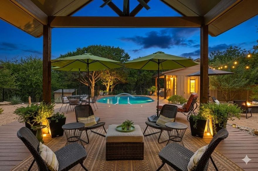 PRICE CHANGE:  Welcome to your private retreat—beautifully positioned on two lots—in the gated lake community of Indian Harbor on Lake Granbury. Skip the 12-month wait for add-ons and step into a fully realized indoor-outdoor living experience, where the pool, patios, landscaping, and two cottages are already in place and seamlessly connected to the home’s open design. Built in 2022 by Dan Dunn and impeccably maintained, this home presents like a custom showcase—enhanced by extensive upgrades already completed.

Designed for both everyday comfort and effortless entertaining, the main living areas open to views of the pool and landscaped grounds, creating a natural connection between inside and out. The outdoor spaces center around a stunning saltwater pool with generous decking, inviting patios, and thoughtfully curated landscaping—forming a private, resort-style setting.

Two detached cottages are ideally positioned within this setting, offering exceptional flexibility. One is a fully finished, heated and cooled 12' x 16' retreat—perfect for a home office, gym, or creative studio. The second is ideal for a workshop, garden shed, or hobby space with electricity, bright lighting, a generous eastern facing window, workspace, shelving, and abundant storage.

Inside, a cohesive designer palette, elevated lighting, and quality cabinetry—paired with beautiful granite surfaces in the kitchen and baths—carry throughout the open-concept layout. The split-bedroom design provides a private primary suite with peaceful backyard views, while three additional bedrooms are thoughtfully positioned on the opposite wing.

Additional highlights include high ceilings, foam insulation for energy efficiency and comfort, wood-look ceramic tile flooring, knotty alder cabinetry, and exceptional storage throughout.

Property includes Lots 189 & 190. A complete list of improvements is available in the listing documents-your agent can provide access.  BOOK your showing today.