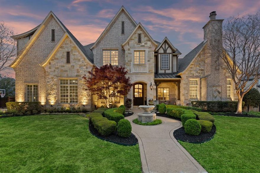 Originally built as the personal residence for the esteemed builder of Simmons Estate Homes, this elegant Estes Park house is constructed with the highest standards of craftsmanship. Greeted with courtyard fountain, interior impresses with: handscraped hardwoods, herringbone inlays, beautiful millwork, custom built-ins & beamed ceilings. Stylish kitchen boasts Taj Mahal Quartzs, 2 Bosch Dishwashers, KitchenAid Ovens, Gas Range, French Apron Sink & Sub-Zero Fridge. Floorplan designed for daily living yet grand scale entertaining with wine grotto, wet bars, built-in 6 bed bunkroom, astounding 1st floor media and incredible outdoor living paradise with built-in grill, motorized shades & exquisite pool with rain arc waterfall. Other Highlights: First Floor Guest Wing with Private Garage, Master with Dream Custom Closet, Finished out Home Gym, Ensuite for All Beds & Full Home Nuvo Smart System. Ideal location only minutes from Town Square, DFW Airport & Zoned to Carroll ISD.