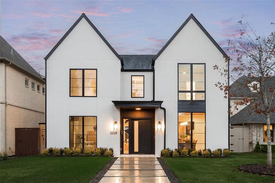 Welcome to this stunning luxury modern home in University Park, just steps from the vibrant shops and gourmet restaurants of Snider Plaza. This sophisticated residence features an open concept layout with an airy, elegant dining room, a versatile first-level guest bedroom or office with a luxurious ensuite bath, and a media room with full bathroom amenities. The gourmet kitchen is a chef's dream, boasting a massive quartzite waterfall island, sleek wet bar, and expansive mudslide doors that seamlessly blend indoor and outdoor living, opening to the resort-style pool and spa. Ascend the dramatic floating staircase to the opulent primary suite, showcasing soaring vaulted ceilings, a private outdoor patio overlooking the shimmering pool, and a lavish ensuite with a floating tub, spacious walk-in shower, and generous closet space. The second level offers three more generously sized bedrooms, each with stylish ensuite baths. This home flawlessly combines elegance, comfort, and convenience.