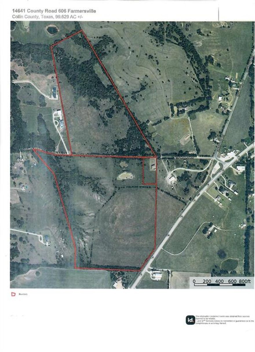 Nestled in the heart of Farmersville, Texas, this premier 99.686-acre property offers a prime opportunity. Just south of Hwy 380 and west of US Hwy 78 on CR 606, between State Hwy 78 and CR 557. Boasting frontage on both CR 606 and US Hwy 78. The land has barbed wire fence. The north property tract is conveniently located near an Atmos gas pipeline, approximately 20 yards east, running from Oklahoma to Lake Ray Hubbard, and a main water line starting just north of CR 606. Comprising three distinct tracts—Tract 1 with 2.00 acres and a house, Tract 2 spanning 40.76 acres, and Tract 3 covering 56.869 acres—this expansive parcel offers endless possibilities for development, agriculture, or investment in a rapidly growing area.