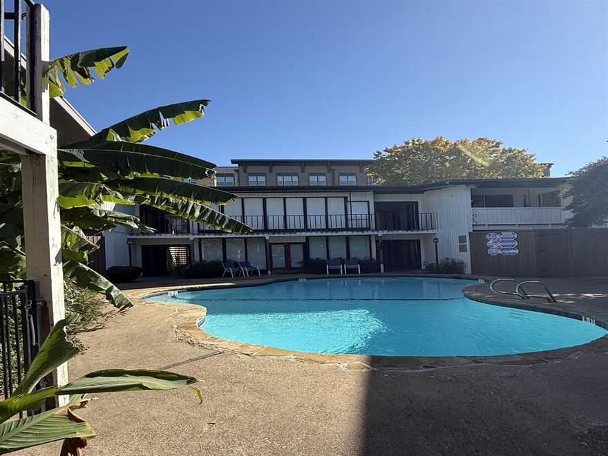 Step into this stylishly updated 1 bedroom, 1 bath condo featuring an inviting layout, large windows, and a private patio that catches the relaxing afternoon sun. Banana trees in every corner make you feel relaxed, like you’re on vacation! Overlooking the community pool, this home offers both comfort and convenience in one of Oak Lawn’s most desirable locations. Enjoy easy city living with a 10-minute walk to Kroger, local dining, nightlife, and DART’s Market Center Station; just three stops to Dallas Love Field or a quick direct ride to DFW Airport. Plus, you’ll have instant access to the Dallas North Tollway and be minutes from downtown. Recently remodeled, this home includes modern appliances, shower and tub combo, and an in-unit washer.  This unit also comes with one assigned parking space.  Perfect for a single resident or a couple looking to enjoy city living with a touch of tranquility!