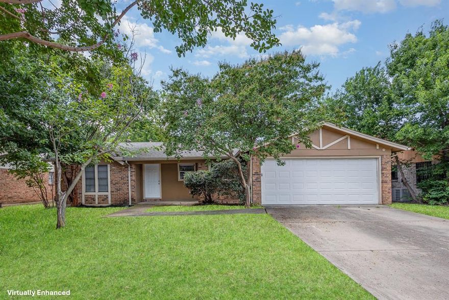 Welcome to 6925 Bennington Dr situated in the desirable Bunker Hill an established neighborhood. This split floorplan home offers 3 bedrooms 2 baths and approximately 1,240 sq ft of living space. As you come in you are welcomed to an open raised dining room and living room that features gray brick veneer fireplace, plenty of natural light, vinyl wood looking flooring throughout. The cozy kitchen features white cabinets, sparkling white quartz and it flows into the living room and into the dining room. For privacy the primary bedroom is on one side of the house and an arched entry into it's en-suite bath features white cabinets, sparkling white quartz counter top and vinyl wood looking flooring. The other bedrooms are on the other side of the house. Backyard is fenced-in. Don't miss out on this gem in Watauga zoned to Birdsville ISD and only .5 of a mile to HWY 377 and only minutes to Hwy 820 and 377. Lawn is virtually enhanced and property virtually staged. Items will not appear to be at property.