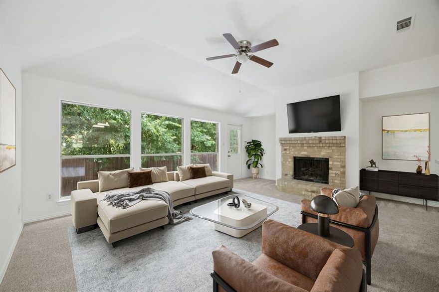 Charming 3-bedroom home with a study in a quiet, well-maintained neighborhood just minutes from highways, shopping, and dining. This wonderful layout offers over 1,700 square feet of comfortable living space with ample storage throughout. The kitchen features brand-new granite countertops, a new gas range, fresh lighting, and opens beautifully for entertaining. Lots of natural light and beautiful views of the backyard from the kitchen and family room. New carpet and fresh paint throughout. The primary suite has a generously sized walk-in closet and an en suite bath with a walk-in shower and soaking tub. The two secondary bedrooms share a nicely sized bath that is thoughtfully designed with separate vanities and a private shower area—perfect for busy mornings. Move-in ready and full of potential!