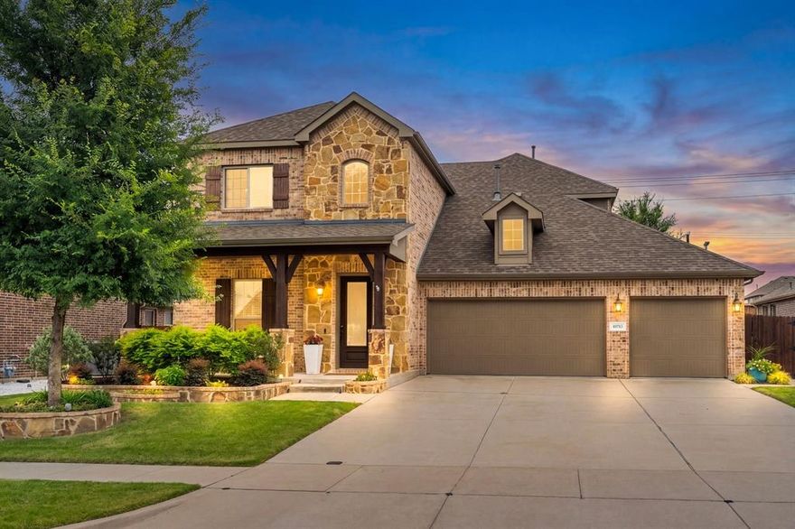Beautiful NORTH-facing home in Highlands at Westridge in McKinney, zoned for highly acclaimed Prosper ISD schools! This gorgeous home makes a lasting first impression with fantastic curb appeal, a charming front porch, and a 3-car garage. Upon entering, you’re greeted by soaring ceilings and an abundance of natural light that fills the home with warmth and elegance. At the front of the home, a private office with French doors offers the perfect work-from-home setup, complete with high-end built-in desks and shelving. The kitchen is truly the heart of the home, featuring an oversized island, ample cabinetry, and a large walk-in pantry, perfect for gatherings and everyday living. The spacious living room is ideal for relaxing or entertaining, highlighted by a beautifully upgraded corner fireplace that anchors the space. The primary suite is conveniently located on the main floor, offering a peaceful retreat with an ensuite bathroom that includes a separate shower, soaking tub, and a huge walk-in closet. The laundry room has been completely remodeled with modern built-in cabinetry, and the washer and dryer will convey with this home. Upstairs, you’ll find three additional bedrooms, two full bathrooms, a large game room with walk-in attic access for extra storage, and a dedicated media room perfect for movie or game nights. Step outside to a thoughtfully redesigned backyard featuring an extended patio with a pergola that is perfect for outdoor entertaining. The side yard has been expanded by moving the fence forward, creating a large, usable space for kids, pets, or gatherings. A convenient trash can pathway adds ease to daily living. Residents of Highlands at Westridge enjoy access to a resort-style community pool and an on-site elementary school just a short walk away. Ideally located in a highly desirable area of McKinney, this home is close to shopping, dining, entertainment, and major highways!