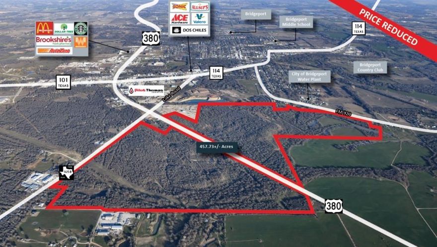 Vanguard Real Estate Advisors (“VREA”) has been exclusively retained by Ownership to offer qualified investors and developers the opportunity to purchase 457.73 acres (the “Site”) in the Bridgeport, TX ETJ. The City of Bridgeport is located along US-380 in the rapidly growing Wise County located approximately 13 miles west of Decatur and less than an hour drive northwest of Fort Worth CBD. The Site benefits from its premier highway frontage on the western edge of town, accessibility on both sides of US-380, low carrying costs due to Agricultural Exemption, and being located less than five miles from the renowned Lake Bridgeport. Additionally, Ownership would also consider selling either the northern (219.723 acres) or southern (238.007 acres) portion of the Site.