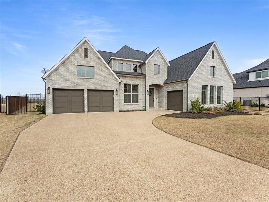 Welcome to 3211 Dufour Drive in Prosper, Texas, a 2023 all-brick Shaddock Homes single-story residence featuring 4 bedrooms, a private study or flex room, 4 full bathrooms, 2 living areas, and a dedicated media room. This home offers 3,415 square feet of living space, not including an additional 600 square feet of garage space. Nestled on a quiet cul-de-sac and set on a true Texas-size lot, lush front and backyard landscaping, a full sprinkler system, and ample on-property parking, making it ideal for large gatherings.

From the grand entry, the home flows naturally into the extra-large main living area, highlighted by vaulted ceilings and a fireplace that anchors the space. This central living area opens seamlessly to the kitchen and dining areas, creating an inviting and functional layout. Gourmet kitchen is designed for serious cooking and entertaining, KitchenAid appliances, gas chef-style cooking, double ovens, oversized island with seating for four, walk-in pantry, and an abundance of cabinetry and storage throughout. A wet bar adds to the home’s entertaining appeal, while sliding glass doors lead to a covered patio overlooking the beautifully landscaped backyard.

A convenient mud room enhances everyday living. The home is wired for media and surround sound. Each of the four oversized bedrooms is thoughtfully positioned for privacy and comfort, supported by four full bathrooms. Primary suite serves as a private retreat, complete with a spa-like bath, an exceptionally large walk-in closet, and the added comfort of a tankless water heater providing instant hot water throughout the home.

Additional highlights include extra parking, a 3-car garage, and access to exceptional community amenities, including a clubhouse and sparkling pool. Located in the heart of Prosper, TX, this home is served by top-rated PISD schools and is close to parks and scenic trails. More than just a house, property delivers an exceptional lifestyle of space, comfort, and community.