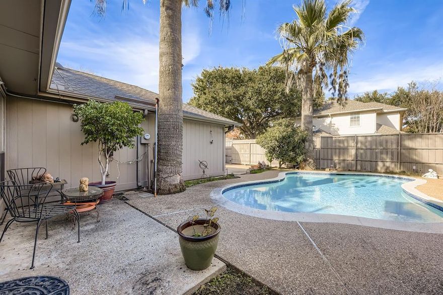 Discover this exceptional home on an oversized corner lot in a highly desirable neighborhood zoned to Coppell ISD! A gated driveway offers privacy and ample space for poolside fun, while a generous grassy side yard is perfect for play and entertaining. The current owner has updated the AC units and thoughtfully renovated the kitchen with abundant storage, including convenient drawer pull-outs. The spacious primary ensuite features custom built-ins, a walk-in shower, and a professionally organized walk-in closet. Don’t miss the door to the right at the top of the stairs—potentially offering space to add an additional room. Come see the possibilities and make this wonderful home your own!