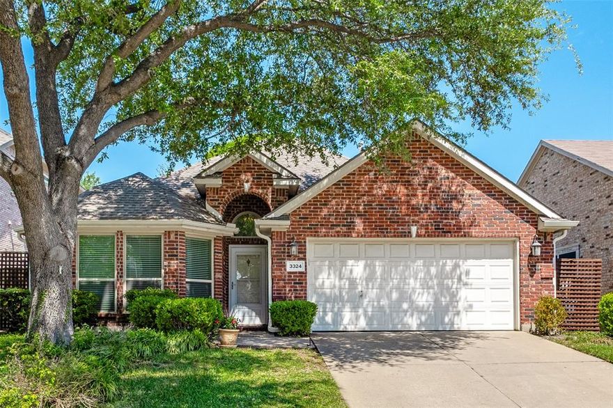 Welcome to 3324 Woodberry Lane in McKinney! Charming home in a highly sought-after, established neighborhood known for its quiet streets and excellent schools! This home offers an ideal layout with split bedrooms for added privacy, along with a dedicated study and a formal dining room, perfect for both everyday living and entertaining. Featuring three bedrooms and two full baths, the floor plan is both functional and comfortable. Recent updates include new lowE glass windows (2025), fresh paint throughout, and brand-new carpet in the bedrooms and living area. The main living spaces showcase beautiful wood floors, while the bathrooms are finished with tile for durability and style. The kitchen is equipped with stainless steel appliances, 42-inch cabinets, and ample storage, opening seamlessly to the main living area. A stunning stone fireplace with a gas starter creates a warm focal point for gatherings. Step outside to a large backyard designed for enjoyment, complete with a pergola and a spacious storage building. A full sprinkler system in both the front and back yards helps keep the landscaping lush and low-maintenance. This well-maintained home combines thoughtful updates, a desirable layout, and a prime location—making it a fantastic opportunity in McKinney.