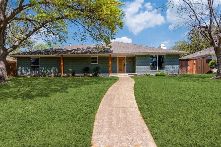 Welcome to your exquisite sanctuary located in one of the most coveted neighborhoods for its proximity to prestigious private schools and the finest attractions Dallas has to offer. This remarkable four-bedroom residence has been masterfully updated, harmoniously blending contemporary luxury with the enchanting allure of mid-century modern design. As you enter this stunning home, you are greeted with striking architectural details and warm, inviting lighting that sets a sophisticated tone. The expansive living area, immersed in natural light, features elegant floors, and distinctive paneling around the fireplace that exudes timeless charm. The kitchen is gorgeous, boasting stainless-steel appliances, and quartz countertops. The open layout flows seamlessly into the dining area, creating an ideal setting. Each of the four bedrooms serves as a peaceful retreat, while one of the bedrooms is privately located in the other wing of the house, which can easily function as a guest suite. The beautifully remodeled bathrooms are a true highlight, featuring luxurious showers, designer tiles, and modern fixtures that transform daily routines into spa-like experiences. Step outside to discover a private outdoor oasis, perfect for alfresco dining or simply unwinding in the serene surroundings. Surrounded by a private fence, the backyard provides a peaceful atmosphere. With a clean and modern look, artificial grass is soft underfoot, inviting you to walk barefoot and enjoy the feeling of a lush lawn without the maintenance. Above, a stylish pergola offers a sense of shelter and elegance. The space is thoughtfully arranged with comfortable outdoor furniture, including a cozy seating area and table. The rear side yard features a large raised bed with natural grass perfect for planting, and gardening. This home is not just a residence; it’s a lifestyle in a quiet community that embodies sophistication and charm. Don’t miss the chance to claim this extraordinary property as your own!