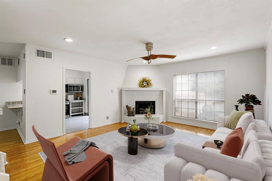 Step into this beautifully updated 2-bedroom condo located in the heart of Addison, one of DFW's most desirable areas. This home offers an open-concept living space featuring gleaming hardwood floors and a cozy brick fireplace, creating an inviting atmosphere. The modern kitchen is a chef's delight, boasting sleek white cabinetry, stainless steel appliances, and elegant granite countertops. Enjoy your morning coffee or evening retreat on the private balcony accessible from the kitchen. Upstairs, the two comfortable bedrooms feature plush carpeting and excellent natural light. This residence offers an unbeatable lifestyle with exceptional proximity to everything DFW has to offer. World-class shopping is moments away, including Galleria Dallas at just 1.7 miles, Highland Park Village at 9.7 miles, and NorthPark Center at 10 miles. Enjoy Addison's famous dining scene with more restaurants per capita than almost anywhere else. For outdoor enthusiasts, the home is close to walkable green spaces like Vitruvian Park and the extensive Addison Trail system, perfect for walking and cycling. Residents may also be eligible for the highly sought-after Addison Athletic Club membership. Located with quick access to major highways, this condo is a perfect blend of peaceful living and dynamic urban convenience. This is your opportunity to secure a prime piece of real estate in a thriving community.