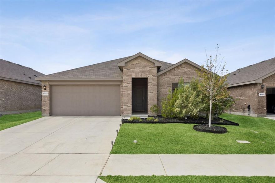 Built in 2023 with only one owner, this beautiful 4 bedroom home is located in the desirable Watersbend community in Fort Worth and is practically brand new. This home offers a unique floor plan with larger bedrooms and a huge open concept living area and the largest kitchen available by this builder. This spacious eat-in kitchen features an oversized island with plenty of seating, granite countertops and ample cabinetry. The large primary suite includes a walk-in shower and an expansive walk-in closet. All secondary bedrooms are generously sized, and there is no carpet throughout the home except in the primary closet. Additional highlights include a two car garage and a flat, fenced backyard ready for outdoor enjoyment.

Watersbend offers a welcoming neighborhood atmosphere with walking trails, a community pool, playground, and nearby baseball and soccer fields. The community is zoned to highly rated Eagle Mountain-Saginaw ISD and has no MUD or PID taxes. Its convenient location near Highway 287 provides easy access to Alliance Town Center, Tanger Outlets, Presidio Towne Center, and major commuter routes.