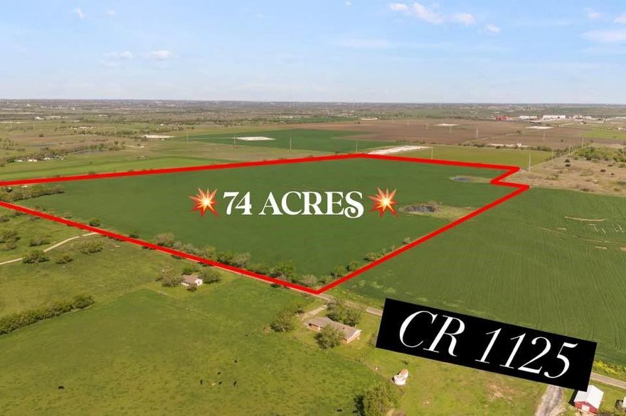 DEVELOPMENT OPPORTUNITY WITH APPROXIMATELY 2,155 FEET FRONTAGE ON COUNTY ROAD 1125. LOCATED APPROXIMATELY 1 MILE WEST OF CHISHOLM TRAIL PARKWAY AND JUST NORTH OF US 67. THIS PROPERTY IS CURRENTLY LOCATED IN CLEBURNE EXTRATERRITORIAL JURISDICTION. SEE SUPPLEMENTAL DOCUMENTS FOR INFORMATION REGARDING EXISTING 20 INCH WATER LINE ALONG CR 1125 AND 15 INCH PROPOSED SEWER LINE. JOHNSON COUNTY TAX ID'S ARE 126.0269.00400 AND 126.0269.00260. AGRICULTURE EXEMPTION FOR WHEAT CROP WITH AGRICULTURE LEASE IN PLACE UNTIL CROP REMOVED.