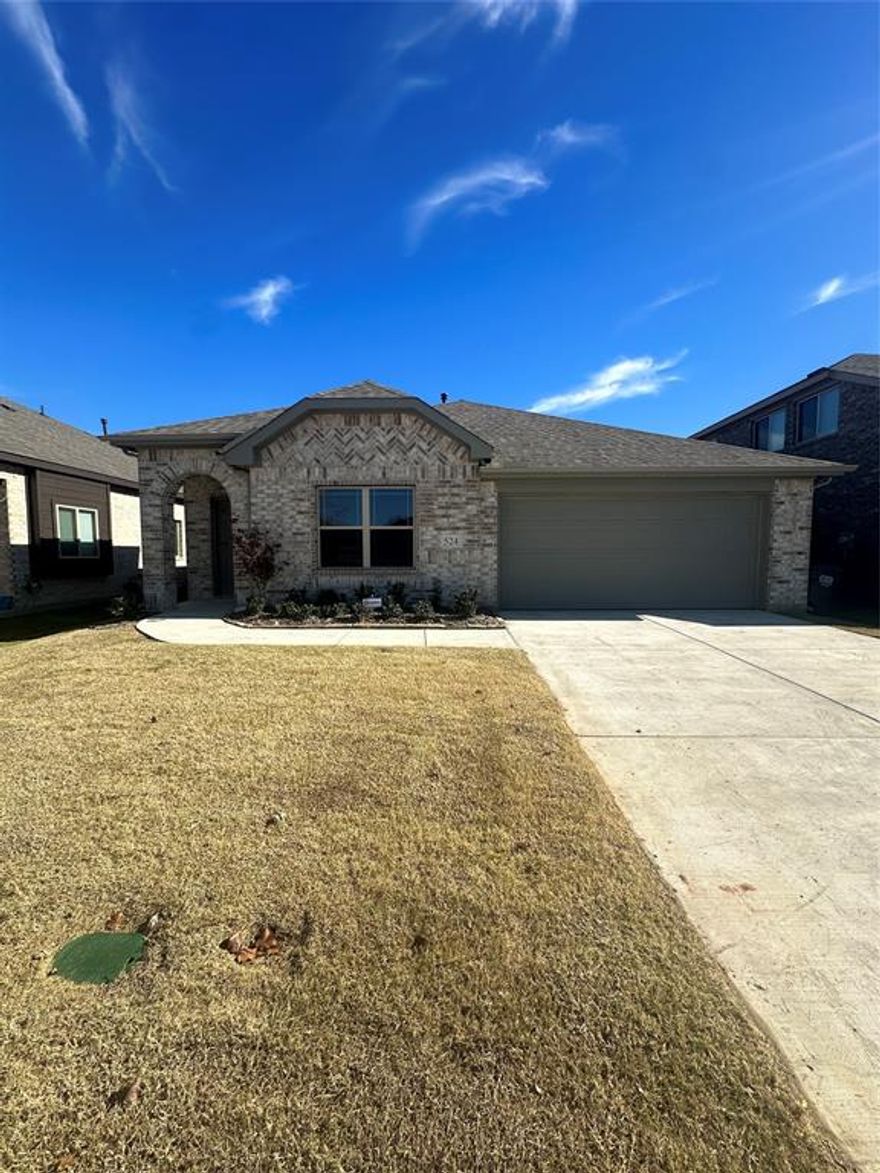 Come see this newly constructed home which features an open floor plan, spacious study-office, 3 bedroom, and 2 full bath. This home features all new tile flooring throughout the common areas and new carpet in all the bedrooms. The modern kitchen offers a large center island, flat panel cabinetry, brand new stainless steal appliances, pantry, and granite counters. The primary bedroom is located in the back with its very own en-suite bathroom with dual vanity, separate shower, garden tub, and a large walk in closet. Washer and dryer connections are located in the utility room that gives direct access to the 2 car garage. Back covered porch overlooks the large backyard providing ample space for gatherings. Come see this move in ready home today!