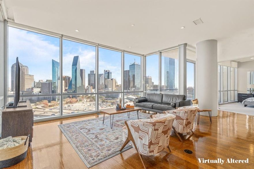 Soaring above Victory Park on the 17th floor of The House, this Philippe Starck-designed residence redefines urban luxury. Perfectly positioned to capture one of the most coveted views of Dallas, floor-to-ceiling windows frame sweeping vistas of Downtown, while an expansive balcony invites you to savor every sunrise, sunset, and glittering skyline. Designed for both comfort and elegance, the open-concept living and dining areas create a seamless flow, ideal for entertaining. The sleek kitchen features top-of-the-line Wolf appliances, perfectly complementing the home’s sophisticated style. The primary and secondary suites are private retreats with spa-like baths and generous walk-in closets. Two premium parking spaces add convenience to the unmatched sophistication of this iconic address. The House offers discerning buyers a serene, secure lifestyle with personal concierge and valet services, controlled-access security, and world-class amenities, including a resort-style pool with private cabanas, a state-of-the-art fitness center, and inviting communal spaces. As the only Starck-designed high-rise in the Southwest, this exclusive residence is steps from Dallas' finest dining, culture, and entertainment.