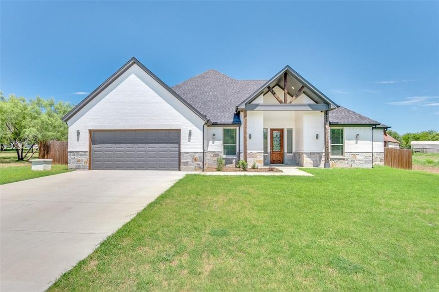 STUNNING HOME IN PRESTIGIOUS PYRAMID ACRES! Welcome to 164 Arrendondo Way! Discover modern luxury in this breathtaking 3-bedroom, 2.5-bathroom masterpiece that perfectly blends comfort, style, and functionality. This gorgeous new construction home features a spacious and versatile layout with three generous bedrooms plus a flexible bonus room—ideal for your home office, study, creative studio, or playroom. The chef-inspired open concept design flows seamlessly from kitchen to living areas, creating the perfect space for entertaining, while the expansive front and back yards provide endless possibilities for gardening, outdoor entertaining, or simply relaxing in your own private oasis. With no HOA restrictions, you'll enjoy complete freedom to personalize your property exactly as you envision it, and your children will thrive in the acclaimed Aledo School District, renowned for both academic excellence and championship athletics. Located in a peaceful residential setting with a charming small-town feel, you'll still enjoy easy access to Fort Worth amenities and nearby entertainment options in this growing community with modern infrastructure. With a motivated seller, we're making your transition seamless by offering $5,000 toward closing costs, professional cleaning service before move-in, and a flexible timeline that works with your schedule. This is more than just a house—it's your gateway to the lifestyle you've been dreaming of, so don't miss this rare opportunity to become part of this highly sought-after location in prestigious Pyramid Acres!