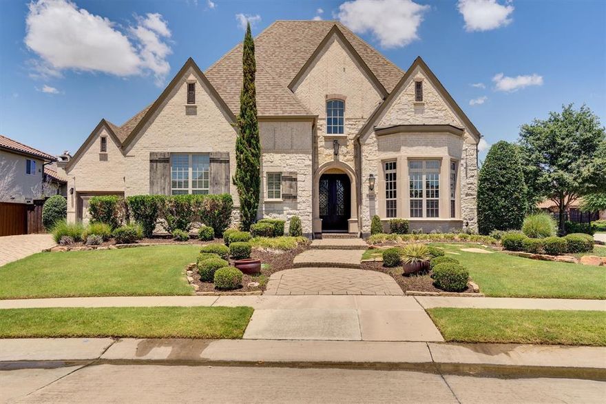 This STUNNING READY TO MOVE IN former Sander’s built model home has everything to entertain friends and families. It has gorgeous chandeliers and unique light fixtures throughout. Situated in a gated and guarded community with a friendly active neighborhood, custom built BRAND NEW pool with water falls and an outdoor kitchen. There is a covered patio with a built in gas fireplace. The living room & office are designed with dark wood ceiling beams. Large doors, large windows, and tall ceilings emphasize the grand entrance. Large Office space with custom shelves. There is small library study area ground floor. A large and tall master bedroom on the first floor. One more bedroom downstairs, attached bath. Upstairs full wet bar is adjacent to the game room. 3 spacious bedrooms upstairs with attached full baths and walk-in closets. Large 2 car & a separate single car garage. House also has in-ground automated sprinkler systems. Bonus study rm upstairs. Desk area in kitchen. Pool 5.5' deep