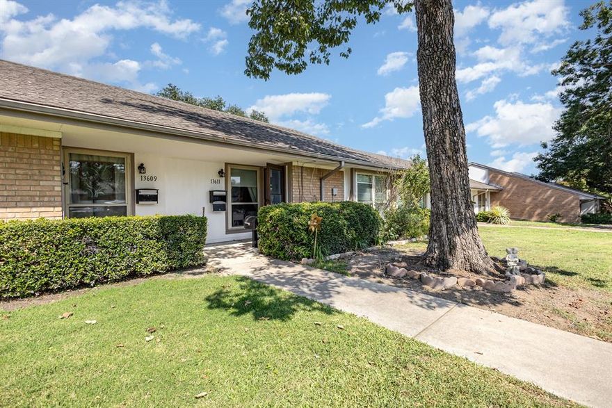 One story updated townhouse close to Medical City Hospital - Dallas. Updates include a 2024 Trane HVAC system SEER 14.3, commercial luxury vinyl wide plank flooring, and fresh interior paint throughout. The kitchen shines with a new electric range, tile backsplash, designer hardware, and an alkaline water filter and softener system for the entire house. The primary bedroom has new carpet, and the guest bathroom has been remodeled with stylish tile, updated lighting, a ceramic sink, and modern fixtures. Additional features include ceiling fans, canned lighting in multiple rooms, an updated electrical breaker box, and new electrical outlets. Outdoors, you'll find refreshed landscaping, a newly floored shed, and a sewer line recently inspected by the City of Dallas. Conveniently located near major highways for easy access around town, as well as being close to shopping, dining, and hospitals.