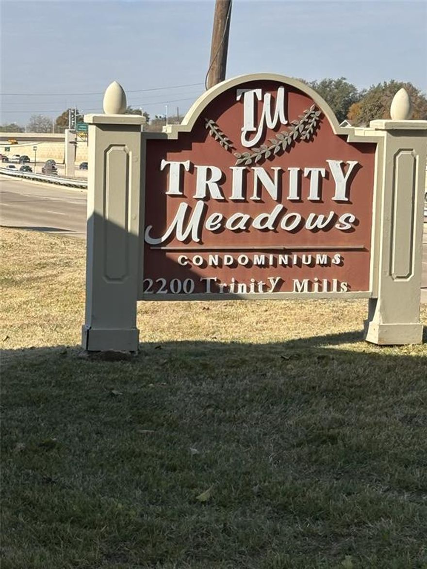 INVESTMENT PROPERTY - Currently Leased for $1200 per month through December of 2026.

Modern Condo in Prime Carrollton Location! 

Welcome to this 1-bedroom, 1-bath condo in the highly desirable Trinity Meadows Condos community. Located on the 1st floor, Unit 307 offers excellent privacy, abundant natural light, and views overlooking the beautifully maintained grounds.  

Step inside to an open-concept layout featuring a spacious living area with a cozy fireplace, tall ceilings, and large windows that create a bright and inviting atmosphere. The kitchen boasts granite countertops, stainless steel appliances, ample cabinet space, and a convenient breakfast bar—perfect for casual dining or entertaining.

The primary bedroom is generously sized and includes a walk-in closet. The bathroom offers updated fixtures and a clean, modern feel. A private balcony provides the perfect spot to unwind with morning coffee or evening sunsets.

Residents enjoy access to community amenities including a sparkling pool, spa, clubhouse, and plenty of guest parking. The location can’t be beat—just minutes from the Dallas North Tollway, PGBT, shopping, dining, Addison nightlife, and H-Mart.

Whether you're a first-time buyer, downsizing, or looking for a turn-key investment property, this unit delivers outstanding value and convenience.

*Community pool & amenities
*Unbeatable central location
*Current Tenant's lease is through Dec 2026 at $1200 per month. 

This is a Non-Warrantable Condo which makes it ineligible for Fannie, Freddie, VA and FHA financing.  Call Steve Hakes for the available financing options.