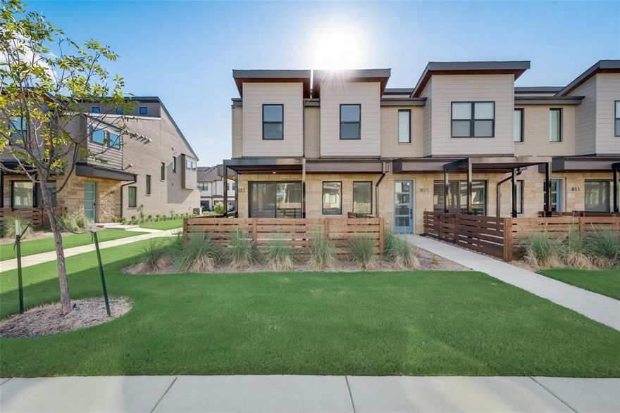 Refrigerator, Washer, Dryer and wall mount TV included! Discover unparalleled luxury in this brand new townhouse, nestled in the award-winning Windsong Ranch. Experience the true resort lifestyle with an array of world-class amenities, including a 5-acre crystal lagoon, dog park, cafe, nature trails, fitness facilities, sports courts, multiple pools, lakes, parks, and a vibrant clubhouse with a calendar full of events. The beautiful living room opens to a light and airy dining area with a large eat-in kitchen island. The private primary bedroom offers a luxurious retreat with a large walk-in closet and an en-suite bath featuring a double vanity. Additional highlights include a cozy landscaped front patio, a cedar-fenced green space area for pets, a utility room, and a 2-car garage. Minutes away from the PGA Omni, DNT, and a plethora of shopping, all within the top-ranked Prosper school district. No MUD and No PID. Live the dream in this exceptional home, where luxury and convenience meet in the heart of Windsong Ranch.