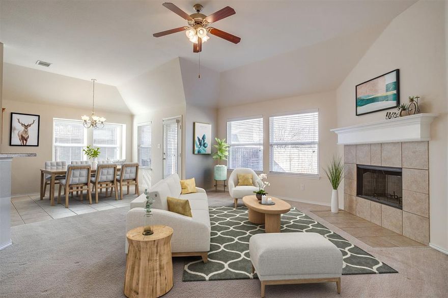 Welcome home to this beautifully maintained single-story brick residence nestled in a quiet neighborhood. This home offers 3 bedrooms and 2 full bathrooms, thoughtfully designed with a bright open floorplan, high ceilings, and fresh paint throughout. The spacious primary suite is a true retreat, featuring a large bedroom, private ensuite bath, and a huge walk-in closet.  The heart of this home is the expansive kitchen, with abundant cabinet and counter space, a walk-in pantry, and plenty of room for gathering and entertaining. The inviting living area is anchored by a cozy wood-burning fireplace, perfect for relaxing evenings. Additional highlights include a separate laundry room with room for a freezer, a 2-car garage, and a privacy-fenced backyard ideal for outdoor enjoyment. Original owners as well as smoke free and pet free a rare find! Conveniently located close to schools and shopping, this well-cared-for home combines comfort, functionality, and a perfect location.