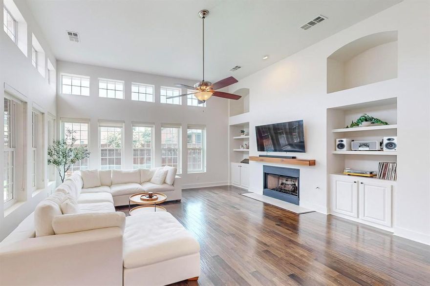 Welcome to this stunning turn-key home located in the heart of Frisco, zoned for the top-rated Wakeland High School. This 4-bedroom, 3-bathroom gem with an enclosed study features hardwood flooring throughout the living area and primary suite, a cozy gas-burning fireplace, and an abundance of windows that drench the space with natural light. The chef’s kitchen offers crisp white cabinetry, stainless steel appliances, a large pantry, and a seamless flow into the living area, perfect for entertaining. The primary suite offers a luxurious retreat with double vanities, a soaking tub, a separate shower, and a spacious custom closet system. Step outside to enjoy the beautiful pergola and take advantage of the community amenities, including a sparkling pool, playground, jogging and bike paths, and so much more.  Don’t miss the opportunity to call this home!