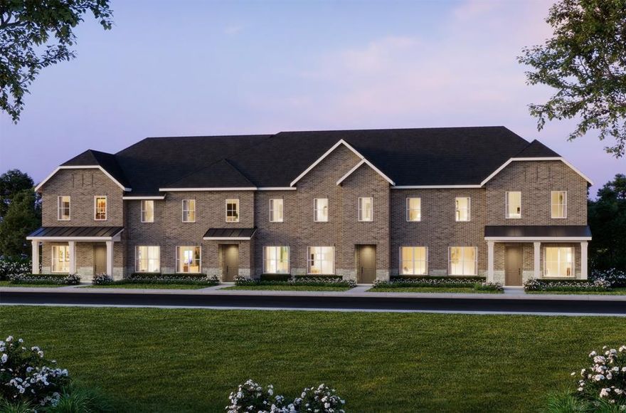 CB JENI HOMES MARTIN floor plan.  2,668 sq ft, 4 bed, 3.5 bath luxury townhome on a CORNER homesite featuring a huge covered front porch—perfect for a dreamy porch swing. This home boasts 10-ft ceilings on the first floor and the owner’s suite downstairs with tray ceiling finish, spacious bedroom, walk-in closet, and spa-like bathroom with oversized shower and dual sinks. Abundant windows flood the home with natural light, ideal for entertaining. Chef’s gourmet kitchen opens to the dining and family rooms and includes a large island, pantry, quartz countertops, site-finished cabinetry with hardware included, under-cabinet lighting, stainless steel appliances, pot and pan drawers, and 5-burner gas cooktop. Upstairs offers three large secondary bedrooms with walk-in closets, including one en suite, a huge game room, and a media room. Located in Twin Creeks Watters, in the heart of exemplary schools, dining, shopping, lakes, parks, and acclaimed golf courses. Enjoy low-maintenance living with modern elegance. Ready OCTOBER 2026!