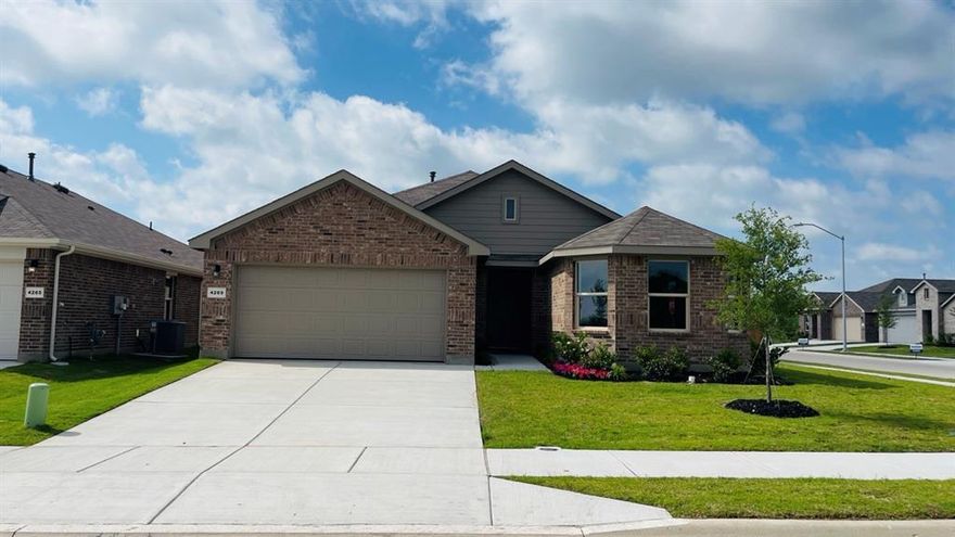 Beautiful new D.R. Horton home in the Sunnycreek community located in Fort Worth and Crowley ISD with a quick estimated Spring completion. The single-story Huntsville Floorplan, Elevation C, offers 4 bedrooms, 2 bathrooms, and a 2-car garage, designed with an efficient layout that balances open living areas with comfortable private spaces. The family room, dining area, and contemporary kitchen flow together seamlessly, creating a welcoming setting ideal for everyday living and entertaining. The thoughtfully designed kitchen features quartz countertops, 36” painted cabinets, stainless steel Frigidaire appliances, a gas range, stainless steel sink, center island, and a walk-in pantry for added convenience. The private primary suite includes an en-suite bath with dual quartz vanities, a 5-foot oversized shower, and a walk-in closet located just off the bathroom. Three secondary bedrooms and a full bathroom with a quartz vanity top provide flexible space for family members, guests, or a home office. Luxury vinyl plank flooring enhances the main living areas and wet zones for durability and low-maintenance appeal. Built with energy-efficient construction and equipped with America’s Smart Home Technology. Exterior highlights include a landscape package, full sprinkler system with rain sensor, privacy fencing, and more. Residents of Sunnycreek enjoy mobility-friendly trails and two dog parks, all conveniently located minutes from I-35, Chisholm Trail Parkway, Chisholm Trail Park, and nearby shopping and dining.