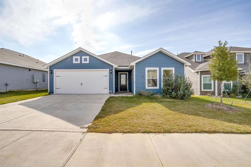 BETTER THAN NEW! 2023 Build with Dedicated Office & Vaulted Ceilings.

Why wait for new construction? This immaculate, move-in-ready home, completed in 2023, offers all the modern efficiency you want without the wait. Boasting fantastic curb appeal with charming blue lap siding, this single-story gem features a smart, open-concept layout designed for modern living. Step inside to discover durable Luxury Vinyl Plank (LVP) flooring in high-traffic areas and a layout that maximizes every square foot. The heart of the home is the stunning kitchen, equipped with granite countertops, rich dark cabinetry, a center island, and a full suite of stainless steel appliances—including a gas range for the chef. The kitchen flows seamlessly into the spacious family room, where soaring vaulted ceilings with beam details create an airy, grand atmosphere. Need to work from home? A dedicated flex room is set apart by elegant French doors, offering privacy for Zoom calls or a quiet playroom. The split-bedroom floor plan ensures privacy for the primary suite, which includes a large walk-in closet and granite finishes in the bath. Two additional bedrooms share a well-appointed second bath. Outside, enjoy your morning coffee on the covered back patio. This is the complete package—schedule your showing today!