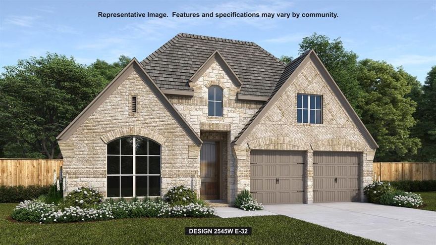 Extended entry with 13-foot ceiling leads to the open kitchen, dining area, and family room. Hardwood floors extend from the entry and throughout the main living areas. Kitchen offers a 5-burner gas cooktop, generous counter space, a corner walk-in pantry, and an inviting island with built-in seating space. Dining area flows into the family room with a cast stone fireplace and a wall of windows. Game room with French doors just across from the kitchen. Primary suite includes double-door entry to the primary bath with dual vanities, a freestanding tub, a separate glass-enclosed shower, and two large walk-in closets. Secondary bedrooms feature walk-in closets. Covered backyard patio. Mud room off the two-car garage.