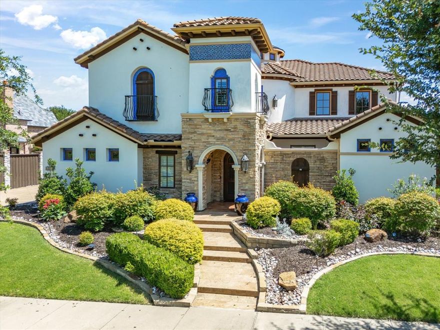 Welcome to Casa De Sueños—the House of Dreams—a palatial estate nestled in the prestigious gated community of Shaddock Creek Estates, offering Santa Barbara-style living in North Texas. A former Parade of Homes Award Winner, this custom-designed masterpiece is a rare blend of timeless architecture, modern luxury, and thoughtful functionality. From the moment you arrive, the lush landscaping and grand façade set the tone. Pass through the private gated courtyard and into a serene atrium featuring a tranquil fountain that introduces the home’s signature sense of peace and elegance. Designed with entertaining in mind, this estate features a chef-worthy kitchen adorned with custom cabinetry, rich Brazilian granite countertops, dual Sub-Zero refrigerators, dual dishwashers, and two sinks. Enjoy hosting in the elegant formal dining room, gather around the full pub-style bar in the expansive game room, or unwind in the 12-seat home theater. Wine enthusiasts will appreciate the climate-controlled wine cellar with storage for up to 700 bottles. The flexible layout includes primary suites on both levels, plus a robust wood-paneled study with a hidden door. Every room is generously sized and finished with architectural details and high-end craftsmanship. Outside, the backyard oasis is your own private resort. An inviting pool and spa with waterfall feature, outdoor kitchen, covered patio, tiki bar with a thatched roof, and multiple lounging areas make this the ultimate space for entertaining or relaxing in style. Located less than 5 miles from the new 660-acre PGA Headquarters, zoned to acclaimed Wakeland High School, and overlooking the peaceful greenbelts and ponds of Cottonwood Creek Park, this exceptional home is just steps from a 3.7-mile trail and minutes from Frisco’s premier dining, shopping, and entertainment.
Immaculately maintained and exquisitely appointed, Casa De Sueños is more than a home—it’s a legacy property.