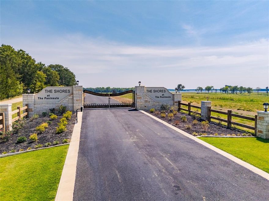 You have an opportunity to pay the lowest entry point for a beautiful one + acre lot just steps from the shores of Bois D’Arc Lake. The Peninsula & Shores Community is 1 hour from DFW & located on the most sought after, deepest, widest part of the lake. The community offers secure private gates, a luxurious infinity pool, 9 hole mini-golf, built-in grills, party room, gym & roof-top seating for sweeping sunset views overlooking the lake. This lake community encompasses all the dreams of lake living, including water activities such as skiing, tubing, and some of the best fishing in North Texas! The lot is within excellent view & steps from the lakeshore’s planned park where you, your family, & guests can enjoy a multi-sport field, fenced dog park, pickle ball & tennis course, picnic area, proposed kayak launch & community fishing pier. Coming Summer 2025. Owner gets to choose when to build. Short term rentals ARE allowed. Get in at the lowest entry point now & be surrounded by serenity & nature before the secret gets out of the newest lake in Texas.