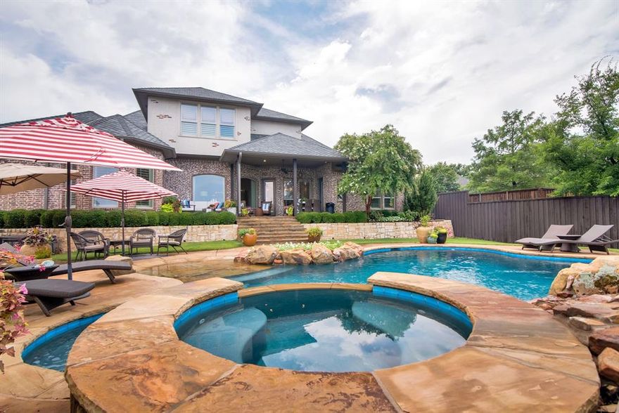 This luxury home creates an unparalleled living experience and boasts tons of custom upgrades and features that cater to every desire. Step inside and be greeted by beautiful wood flooring that flows throughout the home, enhancing its warmth and elegance. The kitchen is a chef's delight, featuring double islands and top-of-the-line commercial grade Viking appliances and offers the space and amenities you need. It also includes a stunning game room and a dedicated media room, perfect for entertaining and creating unforgettable memories. Retreat to the expansive primary suite, a private oasis that leads out the back patio and offers a large walk in closet that provides ample storage for your wardrobe. Outside, the covered patio invites you to the sparkling pool and hot tub that offer outdoor enjoyment year-round. .This backyard paradise is ideal for both relaxation and entertainment. This home is truly a masterpiece, combining modern luxury with thoughtful design.