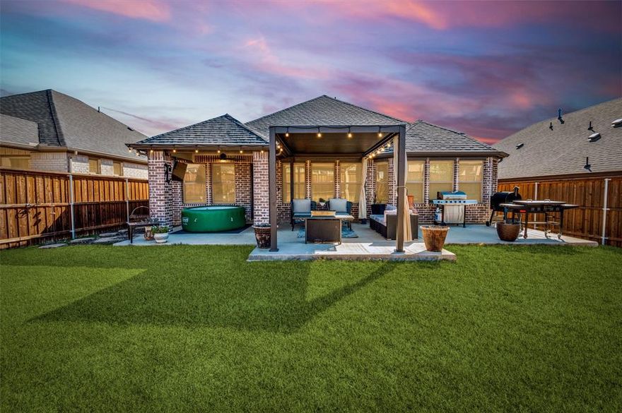 Beautifully appointed 2021 Trophy Signature Home is nestled in the coveted Ventana subdivision and offers a thoughtfully designed open-concept floorplan. This 3-bedroom, 2-bath home also features a private office with French doors—perfect for working from home or a quiet retreat.   The heart of the home showcases a spacious living area with a cozy fireplace, flowing seamlessly into the kitchen complete with a large island, granite countertops, gas stovetop, and ample cabinetry—ideal for both everyday living and entertaining. The separate primary suite provides privacy and comfort with double sinks, generous counter space, and a relaxing ensuite layout.  Additional highlights include a separate utility room, security system, tankless water heater, underground utilities, and a 2-car garage. Step outside to your private, wood-fenced backyard oasis featuring a covered patio, charming twinkle lights, and your own new hot tub—perfect for evening gatherings or unwinding outdoors.  Ventana offers resort-style amenities including swimming pools, playgrounds, parks, greenbelts, and miles of walking, jogging, and bike trails. Located within an excellent Fort Worth school system with Benbrook Middle and High School, this home combines modern comfort, community living, and an unbeatable location.