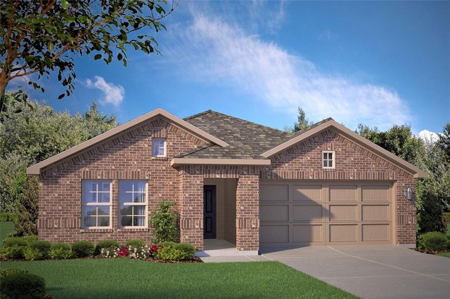Beautiful new D.R. Horton home in the Rock Creek Ranch community located in Fort Worth and Crowley ISD! The single-story Texas Cali Floorplan, Elevation C, with an estimated Summer completion, offers 4 bedrooms, 2 bathrooms, and a 2-car garage, designed with a spacious open-concept layout ideal for both everyday living and entertaining. The family room, dining nook, and contemporary kitchen flow together seamlessly, creating a bright and inviting central living space. The thoughtfully appointed kitchen includes quartz countertops, 36” painted cabinets, stainless steel appliances, a gas range, stainless steel sink, center island, and a walk-in pantry for convenient storage. The private primary suite features an en-suite bath with dual quartz vanities, a 5-foot oversized shower, and a walk-in closet conveniently located off the bathroom. Three secondary bedrooms and a full bathroom with a quartz vanity top provide flexible space for family members, guests, or a home office. Luxury vinyl plank flooring enhances the main living areas and wet zones for durability and easy maintenance. Built with energy-efficient construction and equipped with America’s Smart Home Technology. Exterior highlights include a landscape package, full sprinkler system with rain sensor, privacy fencing, and more. Planned community amenities include a future pool, parks, playground, and walking trails. Located just two miles from Benbrook Lake with easy access to shopping, Fort Worth attractions, and nearby schools.