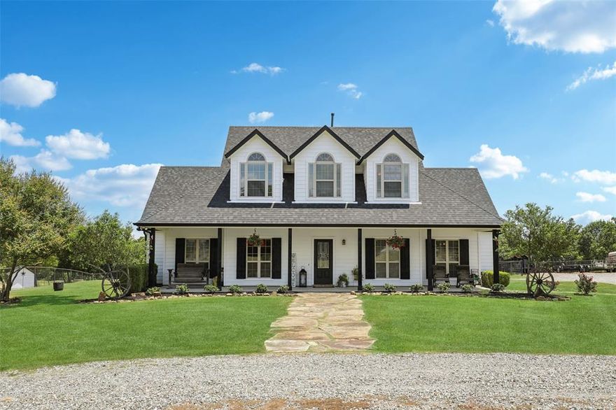 NOT IN CITY LIMITS. LOW TAXES, AG EXEMPT IN PLACE, the land is fenced and cross-fenced, ranch-ready & tucked within a natural tree-lined border.
Welcome to a modern farmhouse retreat where timeless style meets practical luxury on 10.4 scenic acres in the heart of Princeton, Texas. This beautifully designed home features Hardy Board siding, 4 spacious bedrooms, 3.5 baths, and a light-filled, open-concept floor plan perfect for both everyday living and elegant entertaining. Large windows frame captivating views of the property’s pond, rolling pasture, and the abundant wildlife—often including graceful deer—that make this estate truly special.
Wake to the peaceful sight of deer grazing at sunrise, or unwind in the evening with a front-row seat to Texas sunsets over your own private pond. The property’s blend of open fields and mature trees offers a serene, park-like setting with endless opportunities for outdoor enjoyment.
The impressive 40x50 shop has 16-foot walls, a 25x50 covered awning, and a dedicated storage area—ideal for housing RVs, boats, farm equipment, classic cars, or recreational vehicles while keeping them protected from the elements. With footing already in place for a pole barn, this property is ready to welcome horses, cattle, or other livestock. The open acreage and pond make it a versatile haven for ranching, farming, or recreational use. The estate includes an underground propane tank, generator-ready wiring, and a winterized well house supplying water for the entire property. A low-dose septic system ensures efficient, low-maintenance operation. From peaceful mornings with wildlife to evenings hosting friends under endless Texas skies, 11109 Dakota Trail is more than a home—it’s a lifestyle estate built for those who want space, beauty, and the freedom to live without compromise. New roof and other upgrades; see disclosures for details.