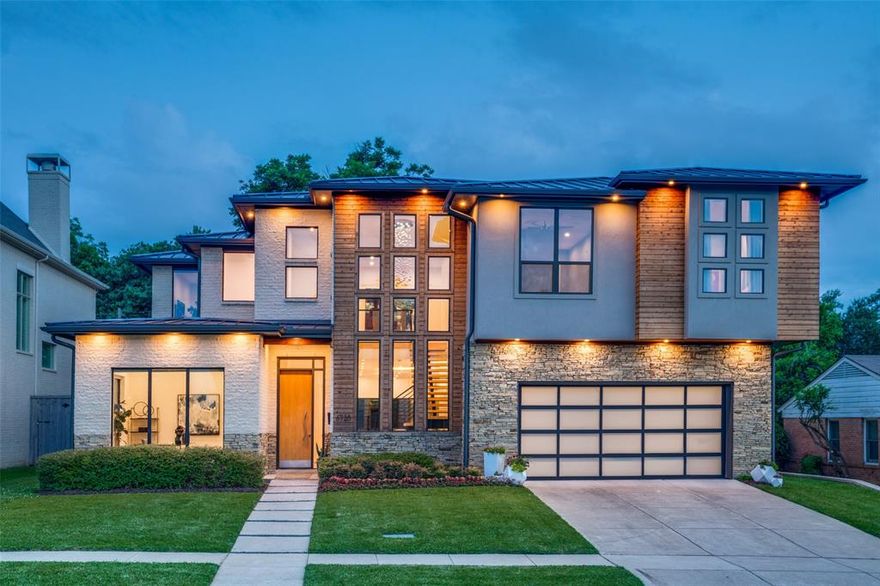 Situated in prestigious Preston Hollow, this contemporary home built in 2015 by Keen Homes and designed by architect James Moore offers luxury, functionality, and unmatched style. Step into a light-filled open floor plan that seamlessly blends modern design with everyday comfort. The versatile layout includes a dedicated office, expansive living areas, a large kitchen that open to the family and dining room, an extensive butlers pantry-back kitchen with secondary dishwasher and sink and a private retreat-style suite with an oversized closet and washer-dryer hookup for the option to make this the primary bedroom. A unique attached but private entry fifth bedroom adds 217 square feet of air conditioned space and can serve as a home gym, art studio, guest or mother-in-law suite, pool house, or secondary office. Upstairs, a spacious living room anchors three additional bedrooms—one of which can serve as the primary—plus a utility room for added convenience.  This home is prewired for AV and electric blinds throughout the home and has an EV charger installed the garage. Enjoy outdoor living in the lush, private backyard complete with a large screened-in patio and built-in firepit—ideal for year-round entertaining. With incredible walkability to the upscale shops and acclaimed restaurants at Preston Center, and perfectly positioned between the Tollway and US-75, this home offers quick access to downtown Dallas, Love Field, and DFW Airport. A rare blend of design, location, and lifestyle awaits.