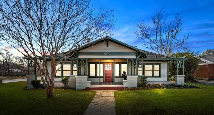 This unique, beautiful home sits on a very large corner lot. Remodeled in 2020 this house has three bedrooms (2 down and 1 up) three bathrooms and a study or family room. Gleaming original wood floors. Enjoy soaking in the Clawfoot tub in one bathroom and a unique master bathroom. Kitchen has all the modern day updates.  Refrigerator can stay.  A lovely building in the backyard - could be workshop or storage. Has extra long detached garage and a carport. Stringed yard lights in the Backyard. Feels like an elegant farmhouse in the city. Enjoy a Texas evening on the huge front porch.  Must see to appreciate the character and charm of this beauty.