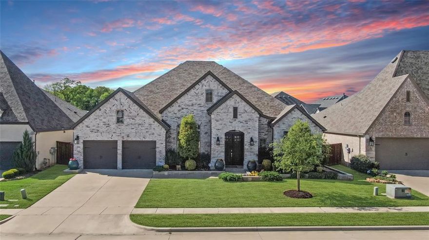 BETTER THAN NEW! Situated on a quiet cul-de-sac on a rare 72-foot lot in Trinity Falls, known for resort-style amenities including pools, clubhouse, fitness center, dog park, splash pad, disc golf, trails, playgrounds, and Frazier Elementary, this exceptional Highland Home offers thoughtful design and incredible indoor-outdoor living. The inviting double front doors open to a spacious layout featuring beautiful wood style floors, upgraded carpet in bedrooms, custom plantation shutters on the front of the home, and elegant finishes throughout. A large private office with custom built-ins sits to the left of the entry, while a powder room and guest suite with its own full bath and glass shower door are nearby. The kitchen sits at the heart of the home and showcases natural quartzite countertops with subtle grey and blue tones, a blue-accent backsplash, upgraded fixtures, an impressive range, and abundant cabinetry including custom shelving and a large linen-storage wall functioning like a pantry. Across from the kitchen is a media room, and the home features one expansive open dining and living area ideal for entertaining. The spacious primary suite is tucked privately in the back corner and includes an extended sitting area, remote-controlled window coverings, beveled mirrors, a dual-jetted tub, a large shower with window, upgraded custom wardrobe closet, and an enormous storage closet just outside the suite. The backyard is a showpiece with a massive covered patio featuring soaring A-frame architecture, ceiling fan, stamped concrete, outdoor kitchen, and wood-burning fireplace. The extended patio is surrounded by custom landscaping, hardscaping, landscape lighting, fountain feature, mature oak trees, excellent privacy, turf on the side yard, and a custom French drain system. The 3-car tandem garage includes custom cabinetry, ample storage space plus a workspace area. You must tour this spectacular Highland home to fully appreciate!
