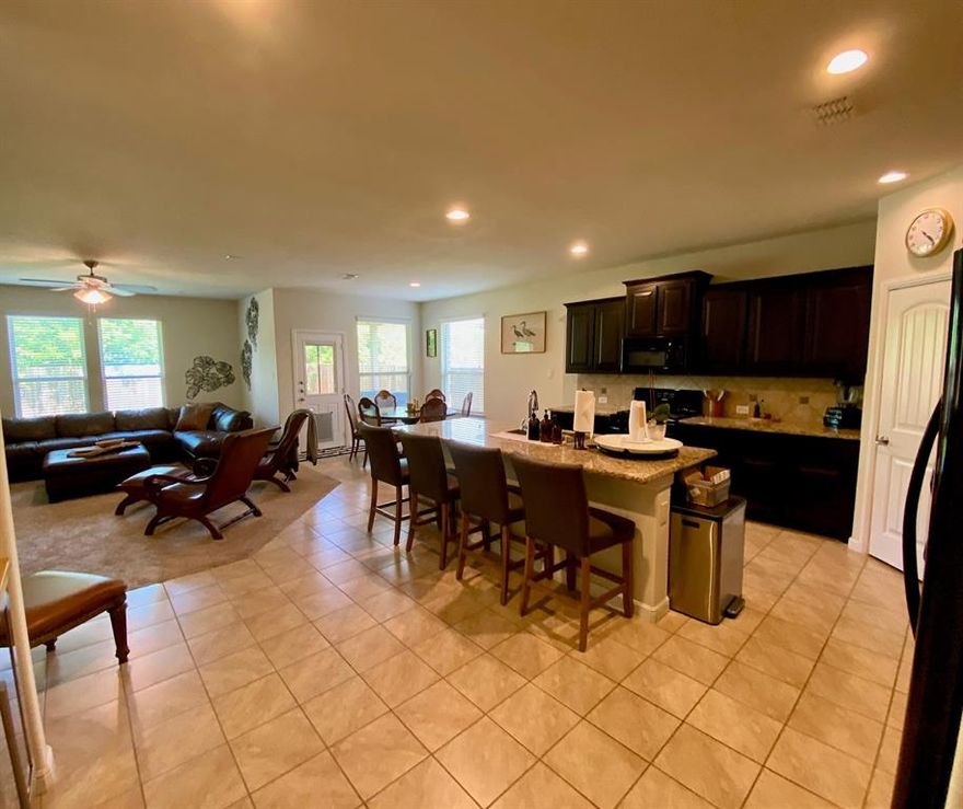 B.O.M.-NEWER 4 bedr, 2 bath home plus study niche with all the extra upgrades and backs to the Greenbelt-ranch area. Open light and bright floorplan w-split bedroom arrangement. Spacious open kitchen with rubbed black cabinets and granite countertops w-huge island open to family room & dining areas, kitchen includes huge island w-storage. Appliance package will include fridge to stay. Multiple windows in rear to let in light throughout. Built in separate study nook off kitchen area.Master bedroom with beautiful master bath includes soaking tub and separate shower with classic-bar tile and huge walk in closet. Off front entry are two bedrooms with full bath on one side and other side of hall leads to 4th bedroom. 2 car gar- garage entry opens to mud room area with stop and drop built in with hooks for coats etc. Fridge will remain Fenced yard, covered patio and extended paver area for gathering. Great plan and so nice..Ryan Elem-neighborhood,Guyer High!No cats-sorry.Avail early June.