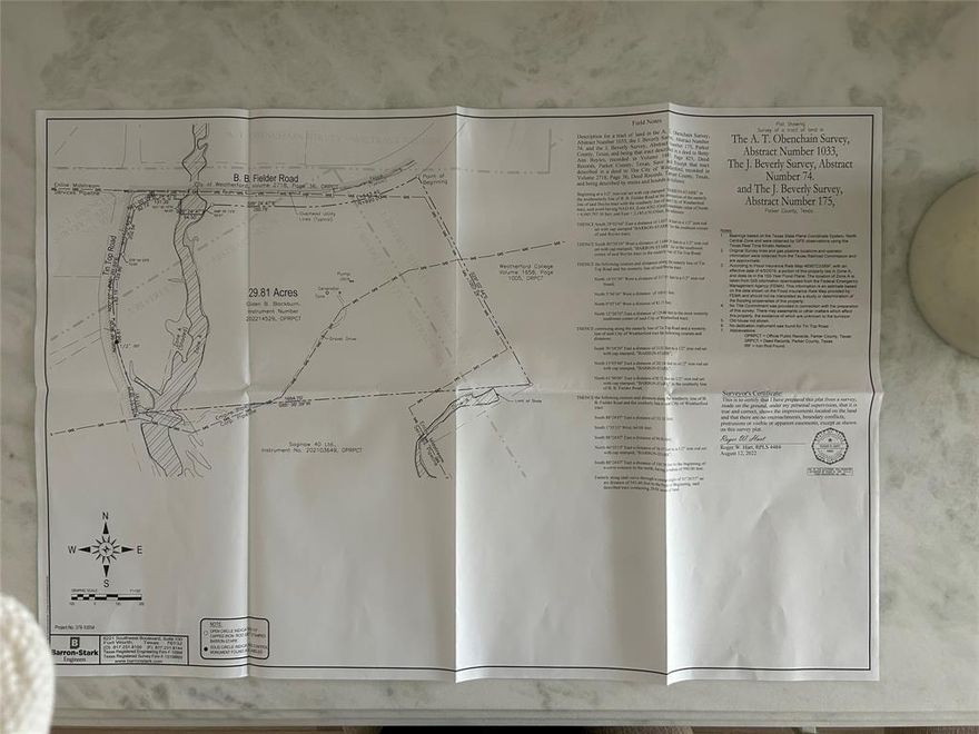 Prime location approximately one mile from I20 and Highway 51, making this site ideal for commercial and or mixed-use development. The property is strategically positioned just south of the future HEB, west of Chick fil A, and north of an upcoming residential development by Riverside Home Builders placing it at the center of rapid growth.
The site offers outstanding access with approximately 1,200 feet of frontage on BB Fielder Road and 1,000 feet of frontage on Tin Top Road. Three Mile Branch runs through the western portion of the property, providing a natural feature that could be incorporated into future development plans.
Predevelopment discussions with the City of Weatherford support commercial and or residential use, making this a flexible and highly desirable investment opportunity.