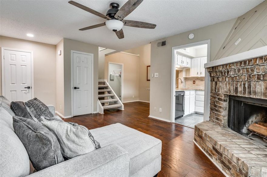 Nice price on a nice East Dallas Condo!  One lofted bedroom with nice walk-in closet and ensuite bath.  On the lower level, a cozy living room open to a dining area and the kitchen, and there is a half-bath for your guests.  Located in the gated Monticello Crossroads Condominiums, which are adjacent to Glencoe Park.  Zoned to desirable Mockingbird Elementary.  Very quick to SMU and Lower Greenville, and much more.  Covered carport space with entrance to the unit.  Full sized washer-dryer area.  Pay for electric, water and trash are part of the Condo Association fee.