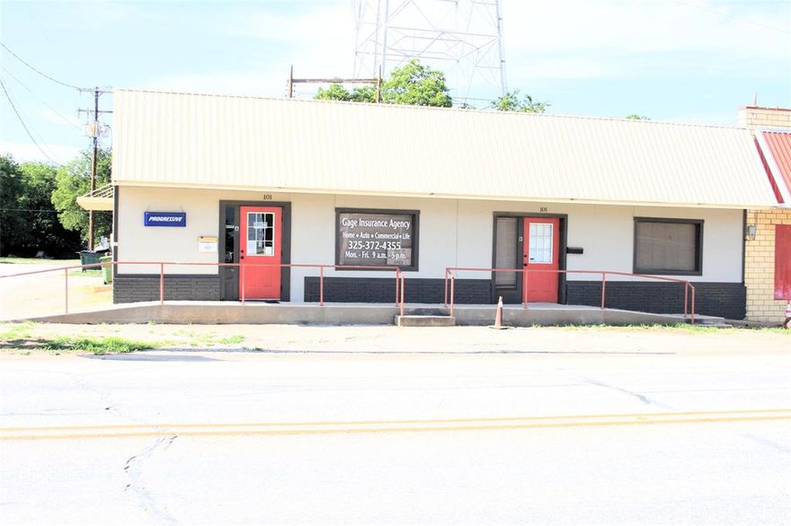 Located in Down Town San Saba, this property is located on a corner lot.  You are in walking distance to many other businesses and restaurants.  The shingled part of the roof was replaced with new in July 2025. This is a duplex office space, so you could have rentals in both? Could have the potential for a B & B with approved zoning!! The property is leased, so the income is already making you money.  What could be better???