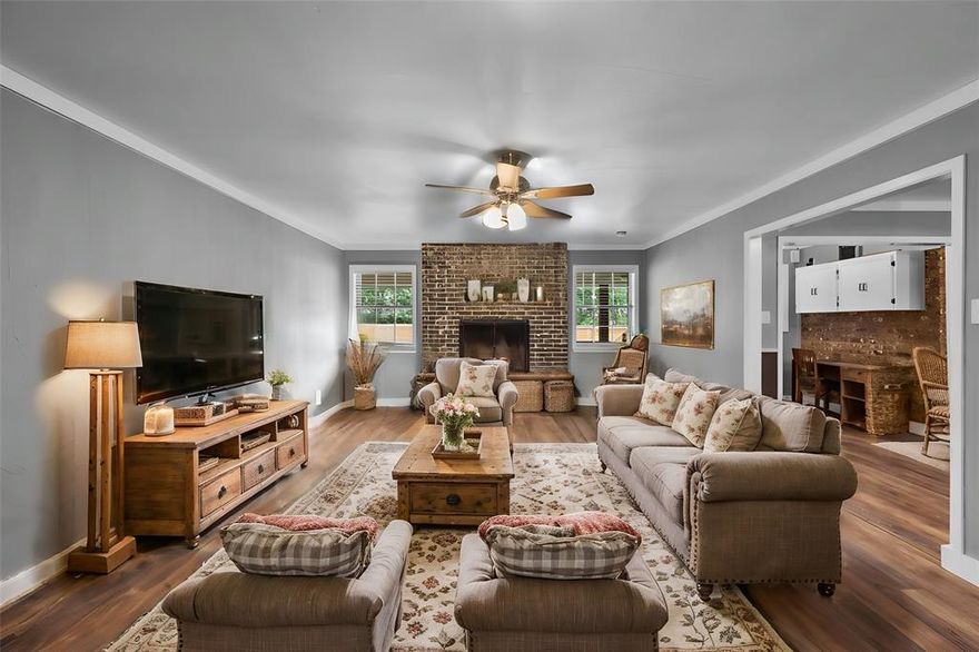 Newly updated home in the highly sought after Thousand Oaks neighborhood you will see the Carport, NEW roof & NEW garage door installed August 2024 & NEW privacy fence. The home is located close to all of the local amenities as well as the Junior High & High School campuses. Walking through the home there's so many updates to highlight, the new window in the office space, new flooring, paint... That's just to name a few. Closet space is very generous throughout the rooms, the brick wall in the office gives the room so much character. Ceiling fans are in several of the rooms. Walking into the hall bathroom you will notice the beautiful vanity, countertop & sink, but another neat feature is the door separating the shower and toilet from the vanity area allowing for functionality & privacy. Out back under your covered back porch there is 2 concrete slabs perfect for a BBQ pit or storage shed. So many wants & needs can be checked off with this home.