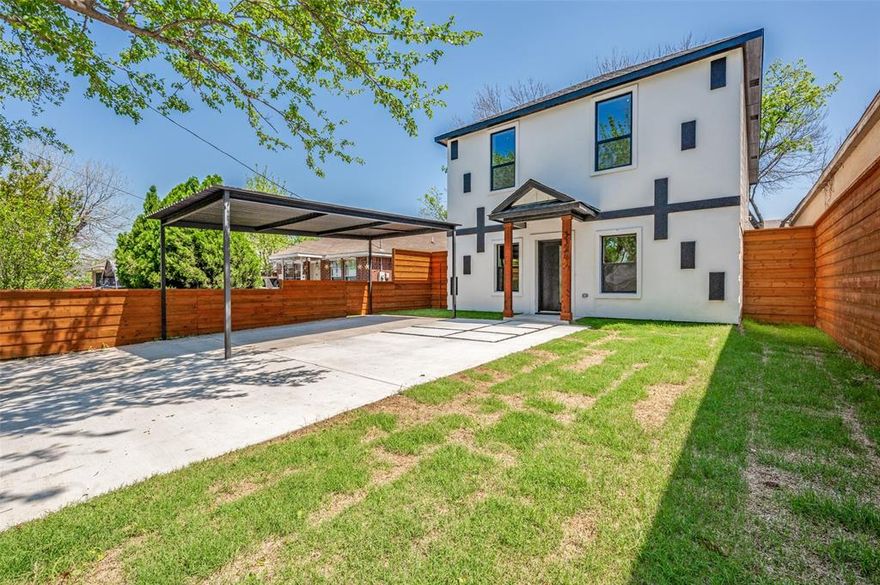 This a a gorgeous must see home in a sought after Dallas neighborhood near downtown Dallas it’s a hop skip and a jump from restaurants and nightlife. The home is surrounded by a beautiful wood fence with a metal security gate for privacy, comfort and security. Although this home does not have a garage it has an eye catching carport on the driveway along with additional uncovered parking. Once entering the home there is a spacious open concept floor plan allowing to see the complete first level at entry. There are two stunning primary bedrooms one is located on the first level and the other is located on the second level along with two additional bedrooms one on first level and the other one is on the second level. Home has four full bathrooms for complete convenience. This home has quartz countertops throughout and wood vinyl flooring each room complete with a ceiling fan for complete comfort. The home is modern black and white with wood accents to create a clean polished look. Check this one out before it’s gone!