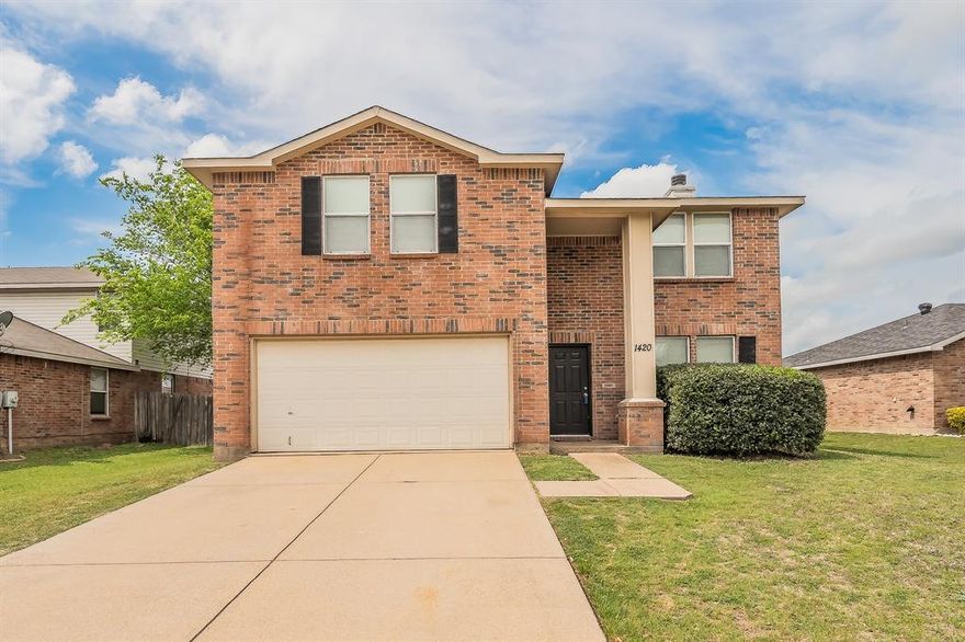 Welcome to 1420 Krista Dr, a beautiful maintained 4 bedroom 2.5 bath two story homenesteled in the heart of Burleson's desirable Wakefield Heights community. Offering 222o sq ft of thoughtfully designed living space on a private fenced lot, this all brick home delivers the perfect blend of space, confort, and convenience in the booming DFW metroplex.
Stop inside and discover two generous living areas designed for real life, whether you're hosting game nights ,keeping the kids entertained, or simply unwinding. The large open concept kitchen is ideal for entertaining , featuring ample, counter space,that flows seamlessly into the  two living areas.
Two wood burning fireplaces add warmth and character throughout the cooler Texas winters.
Upstairs the spacious primary suite offers a true retreat with , walk in closets, and ensuite bath with double vanities. Three additional bedrooms with large closets, with flexibility for families needing remote offices. Two full baths with functional layout. 
Outside, the large fully fenced backyard is a blank canvas for your dream patio or garden. A 2 car garage completes this move in ready package. Less than 20 minutes from metroplex. Located close to schools, shopping and  dining.