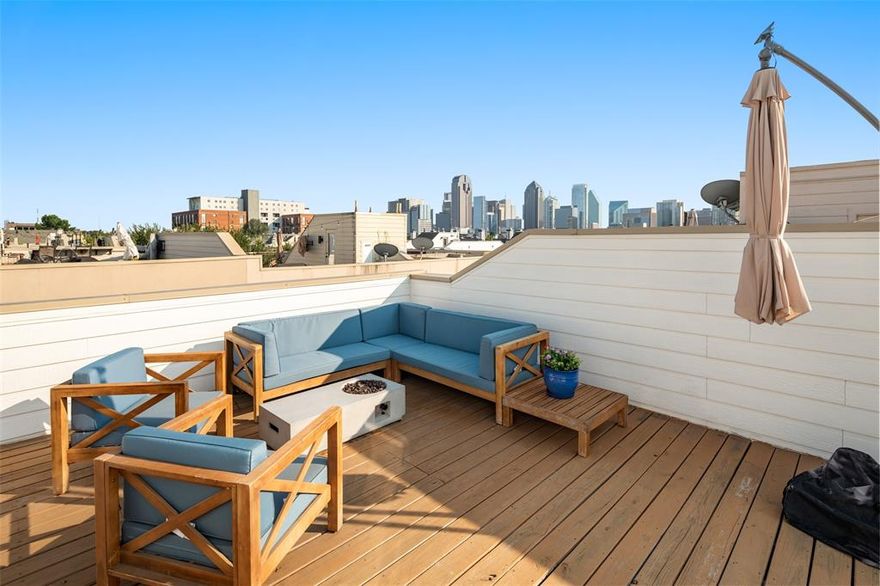 This sophisticated 3-story townhome is in the heart of Uptown’s coveted State Thomas neighborhood. The home offers an open-concept floor plan bathed in natural light, with seamless flow between living, dining, and a gourmet kitchen. The current owners have enhanced it with over ~$40K in upgrades. Upon entry, you’re welcomed into a warm, inviting space that blends style with comfort. The first floor features a bedroom with ensuite bathroom. The primary bedroom on the third floor serves as a private retreat with a spa-like bath and generous walk-in closet.The laundry area, and third room is also located on this level.  A show-stopping rooftop deck offers outstanding views of the Dallas skyline—perfect for evening gatherings with family, and friends or those quiet moments to enjoy your morning coffee. 
Just steps from Uptown’s dining, shopping, and nightlife, this residence combines the energy of city living with the ease of a lock-and-leave lifestyle.