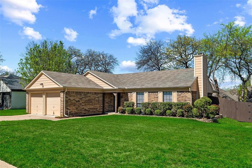 Welcome a beautifully updated, move-in ready home in a convenient Mid-Cities location with no HOA. The interior features new luxury vinyl plank flooring and fresh paint throughout, creating a bright and modern feel. The kitchen has been upgraded with granite countertops, bar seating and refaced cabinet doors and drawers, added soft close hinges for a clean, updated look. Additional improvements include new lighting fixtures, new ceiling fans, and added recessed lighting. Enjoy natural light through new windows in the bedrooms and all new screens. The garage has been refreshed with new drywall and paint, giving the space a finished feel. Exterior updates include fresh stain on the spacious covered back patio and fence, along with 2024 exterior paint and siding repairs. Conveniently located near major highways, shopping, and dining, this home combines modern updates with everyday comfort.