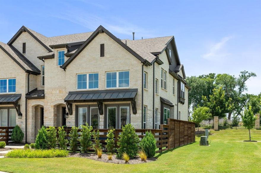 Trinity Falls in McKinney! Exceptional end unit townhome ideally positioned next to peaceful green space. This light-filled home offers added privacy and serene views, with no immediate neighbors on one side. Thoughtfully designed with sophisticated interior features, high-end finishes, soaring ceilings, and an open-concept design that seamlessly blends comfort with style. Enjoy the benefit of a prime location that combines a tranquil setting with convenient access to the community pool, parks, dog park, schools, and a new HEB! A rare opportunity to own a move-in ready home with comfort, nature, and community! McKinney ISD! Schedule a showing today!