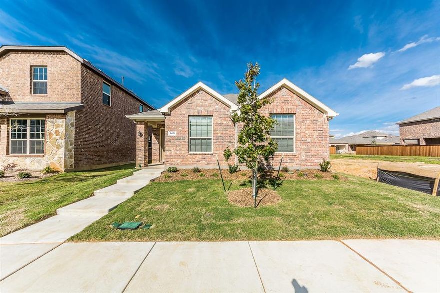 Beautiful LENNAR HOME, 3 bed with 2 bath 1 story, covered patio, brick exterior. Includes stainless GE appliances, package with chrome fixtures, gray scale décor throughout. White painted cabinetry and subway tile kitchen backsplash. The kitchen has beautiful siltstone counters and a gas stove top. There is a nice breakfast nook that looks out to the backyard. 2in. faux wood blinds, granite counter tops in kitchen and master bath; Upgraded Wood look tile in entry, family room, hallway, all wet areas. Energy features include radiant barrier, programmable thermometer & more. Wi-Fi Certified Smart Home powered by Amazon Alexa! The Refrigerator. New Floor and pretty landscaping.